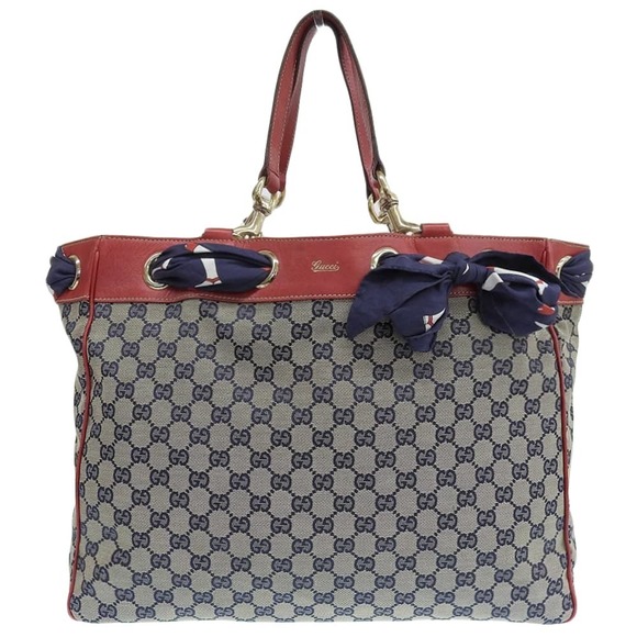 Gucci Bag Red GG Tote Beige Blue Scarf - Picture 1 of 9